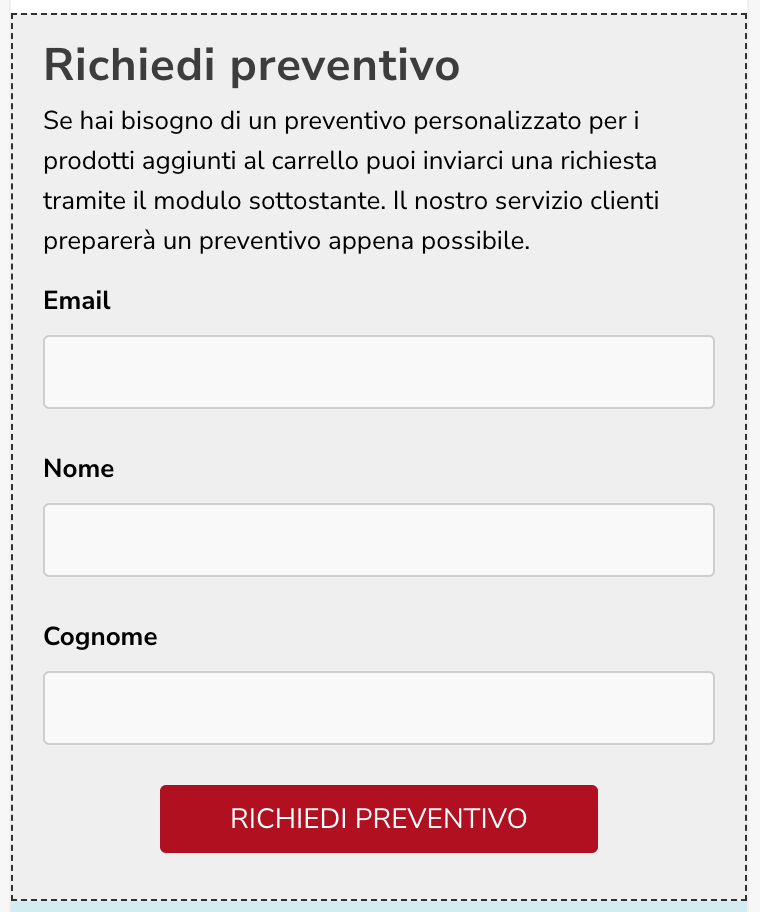 Schermata di esempio del modulo di richiesta di preventivo lato front-end di un ecommerce b2b