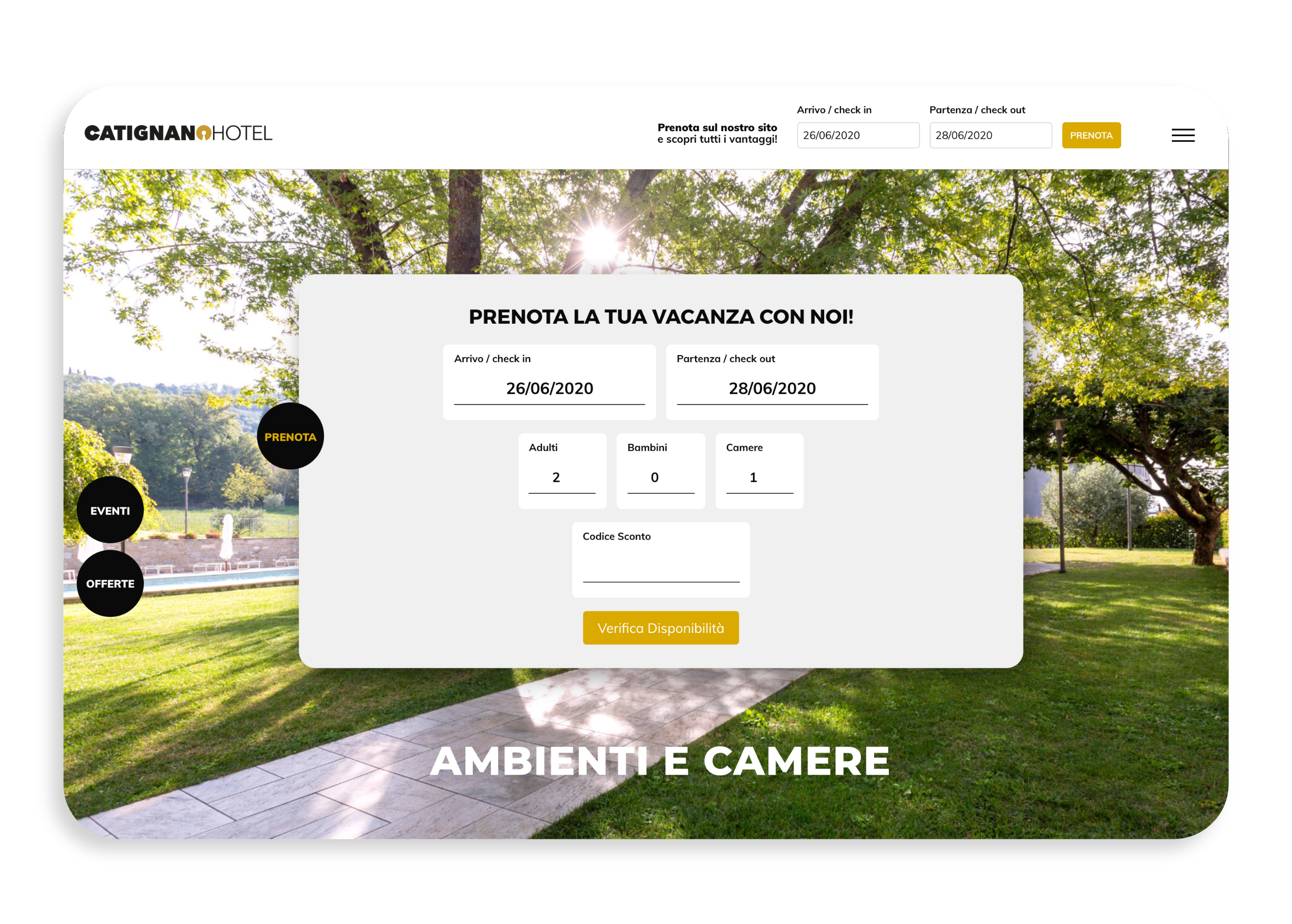 Form di prenotazione hotel su sito web