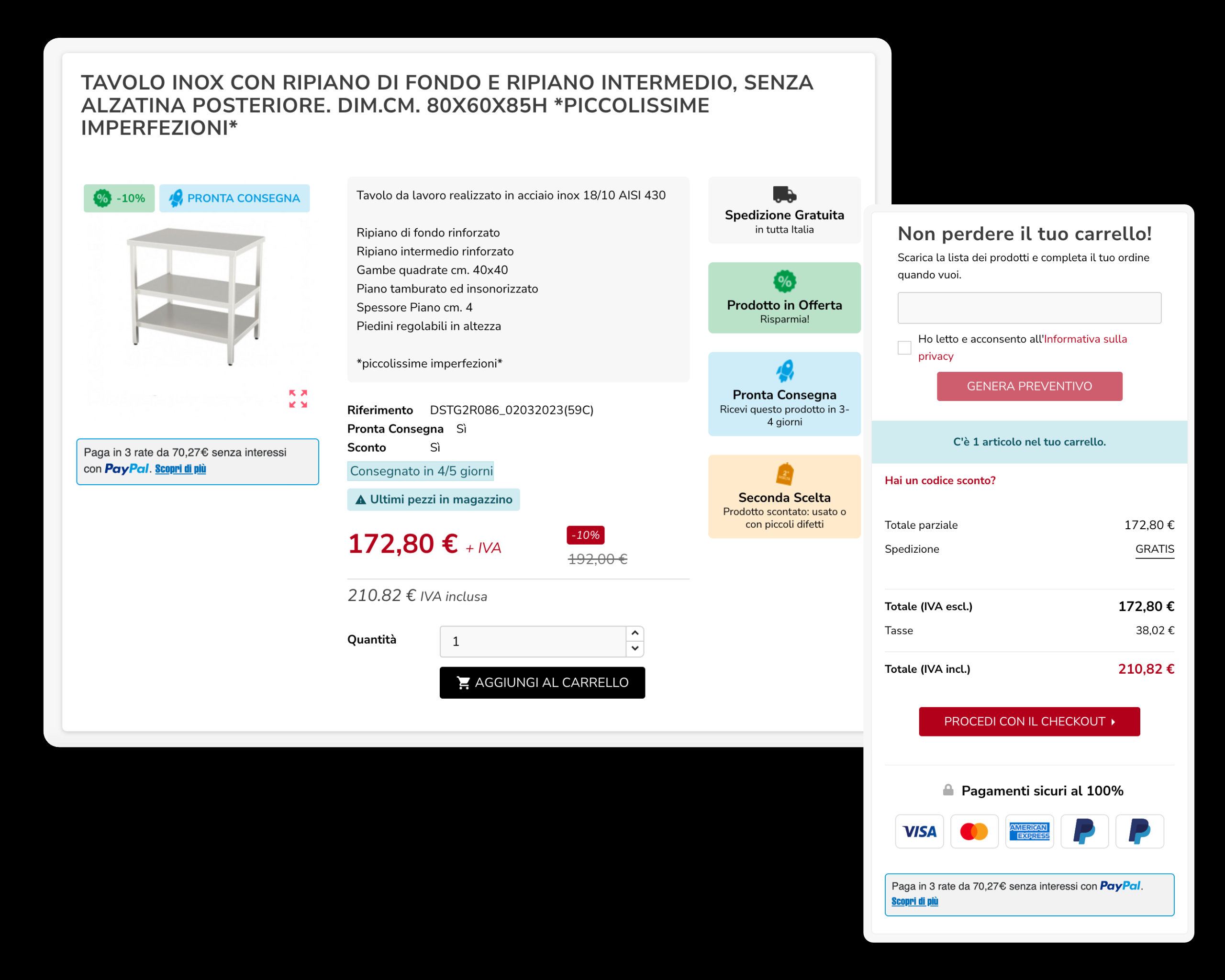 Dettaglio pagina prodotto realizzata per ecommerce b2b